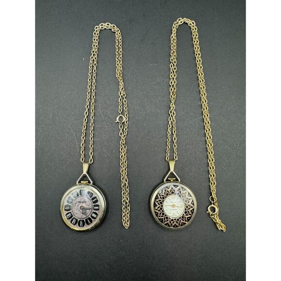 VTG Lucerne Necklace Watch Pendant Swiss Windup Gold Tone Antimagnetic Lot Of 2 - Picture 1 of 7